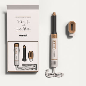 Omnial Beauty Airstyler Lite-Set in Weiß-Gold: Das kompakte Einsteiger-Set inklusive Grundgerät, Lockenaufsatz und Trocknungsaufsatz in einer eleganten Geschenkbox